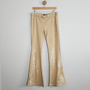 Retrofête Julien Sequin Knit Flare Pants Nude Tan High Rise L NWT Party
